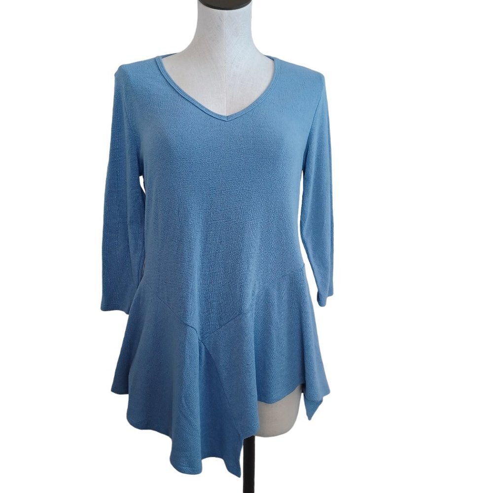 Soft Surroundings Top 3/4‎ Length Sleeve Blue Stretch Knit Pullover Size Medium